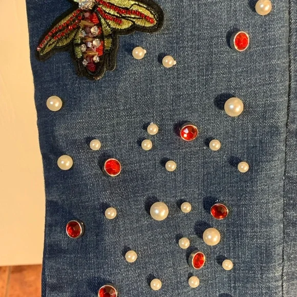 Cristina brand jeans pearl and rhinestone embellishments Embellished Blue Jeans - Picture 5 of 14